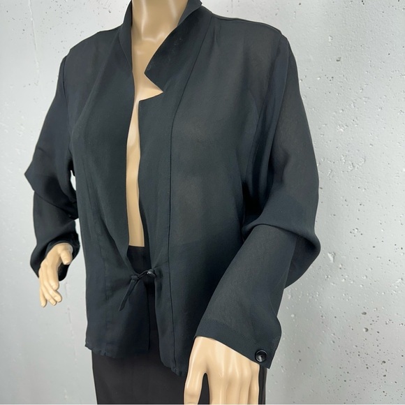 Jila Women’s size Medium Black Sheer Kimono Tie Front Jacket - Picture 4 of 13